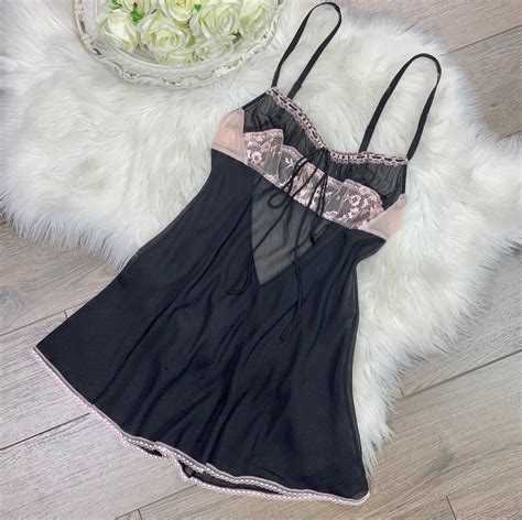 Sz S M Vintage Y K Victorias Secret Pure Silk Chiffon Black And Pink Lace Lingerie Slip Dress Etsy