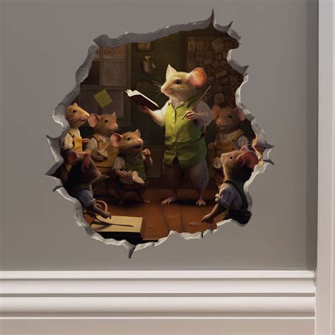 Male Teacher Mouse In Mouse Hole Decal Mouse Hole 3d Wall Sticker