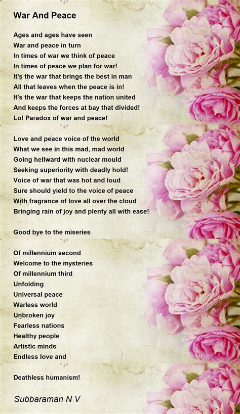 War And Peace War And Peace Poem By Subbaraman N V