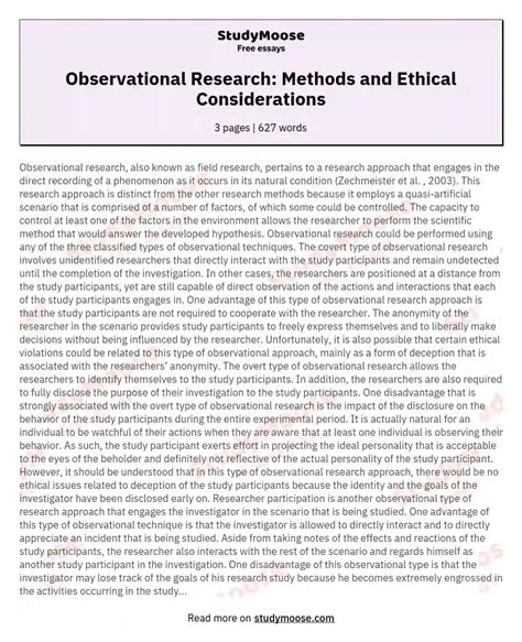 Observational Research Paper Examples Free Essay Example