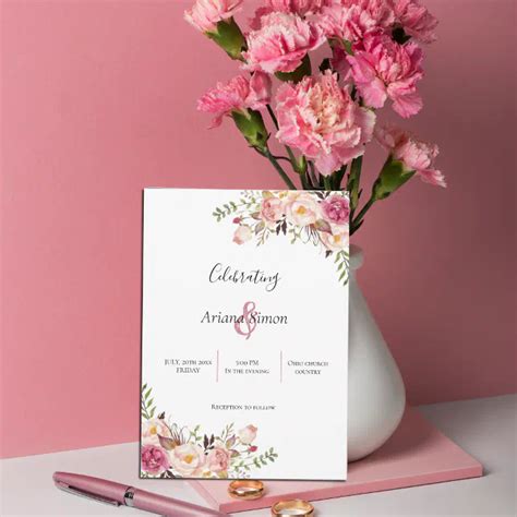 Simple Blush Pink Floral Wedding Invitation Zazzle