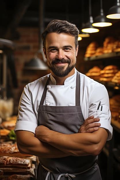 Premium Photo Portrait Of Adult Male Chef With Arms Crossed Ai Generated