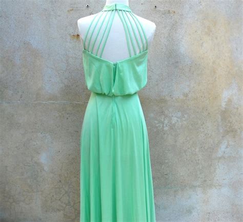 1970s Seafoam Green Maxi Dress 70s Long Halter By Circa1955vintage