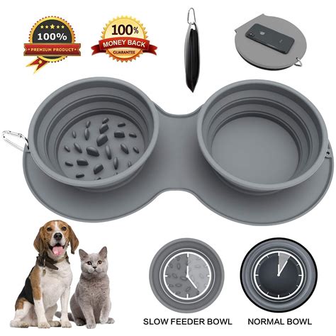 Aibada Double Collapsible Dog Bowl Food Grade Silicone Bpa Free