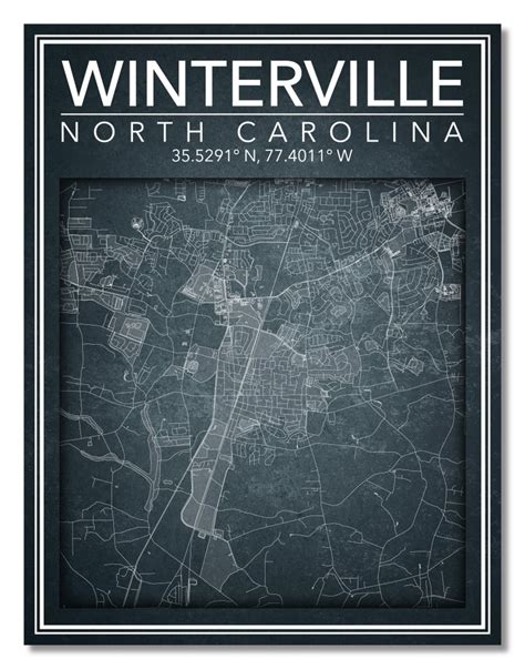 Wall Art Map Print Of Winterville North Carolina Etsy