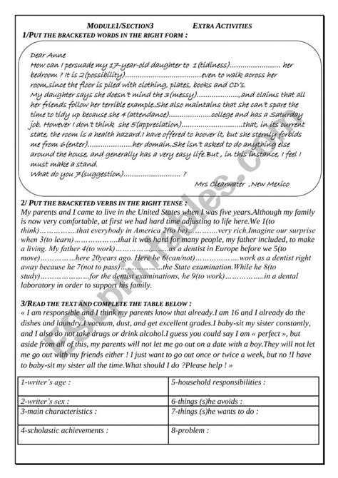 3rd Form Module 1 Section3 ESL Worksheet By Racha Farhani