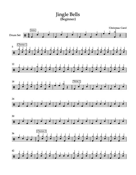 Jingle Bells Beginner Level Pierpont Drums Sheet Music