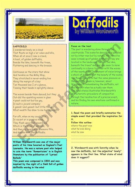 Daffodils Esl Worksheet By Patties