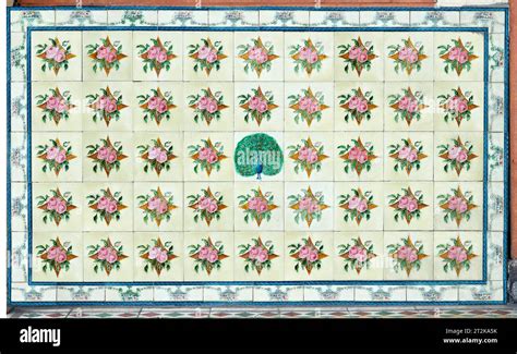 Rows Of Antique Nyonya Tiles With Red Roses Traditional Peranakan