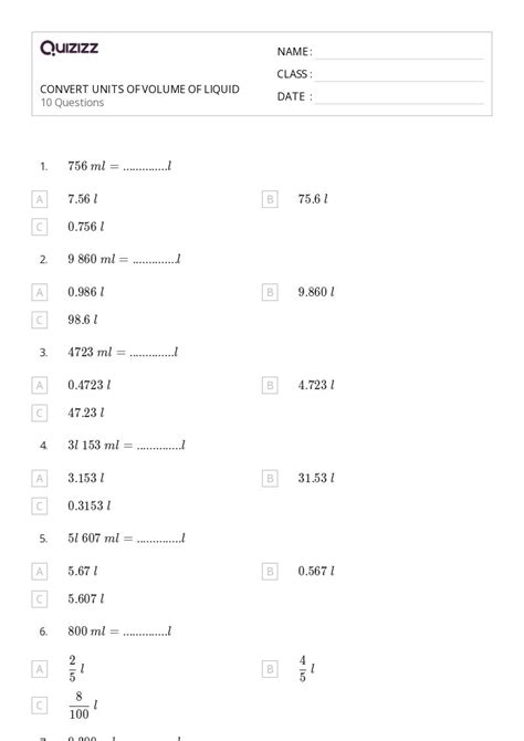 Units Of Volume Worksheets For Th Grade On Quizizz Free Printable