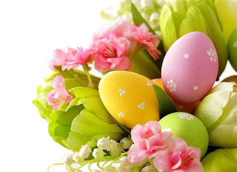 Hd Wallpaper Easter Eggs And Tulip Flowers Leaves Spring Lilies Of