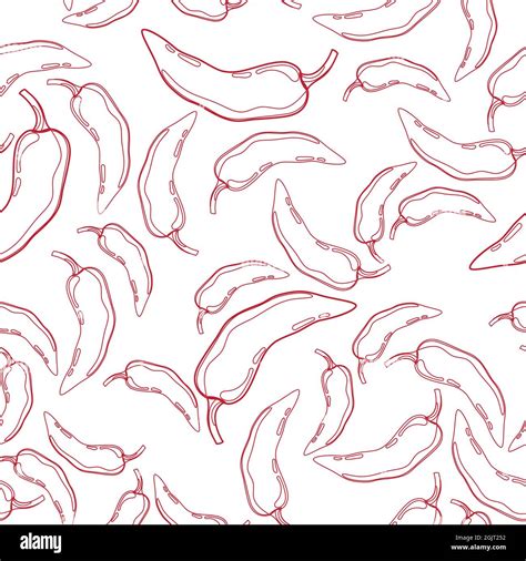 Red Pepper Vector Seamless Pattern Mexican Chili Spicy Vegetable Hot Paprika Texture Stock