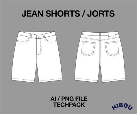 Baggy Jorts Denim Jean Shorts Technical Drawing Streetwear Mock Up