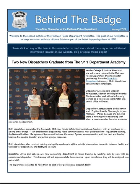 Methuen Police Department Newsletter: Behind The Badge – January