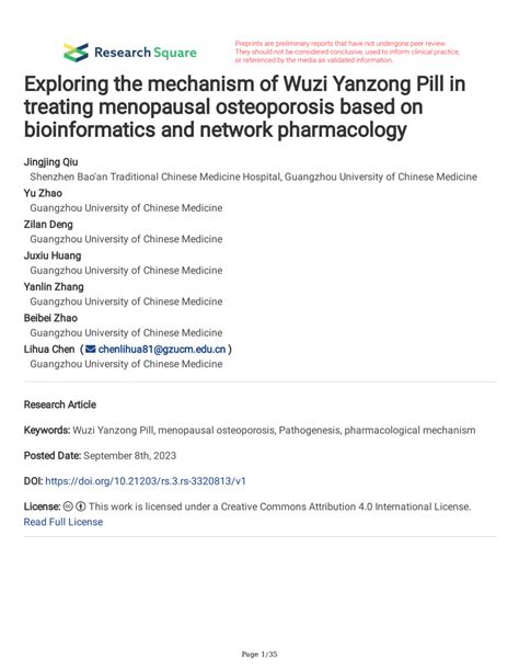 Pdf Exploring The Mechanism Of Wuzi Yanzong Pill In Treating