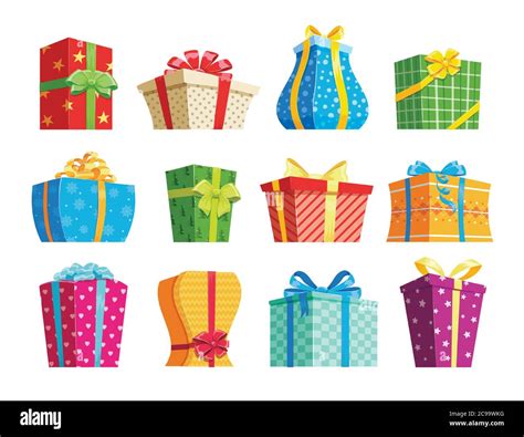 Christmas Gifts Set Of Colorful Cartoon Presents Isolated On White