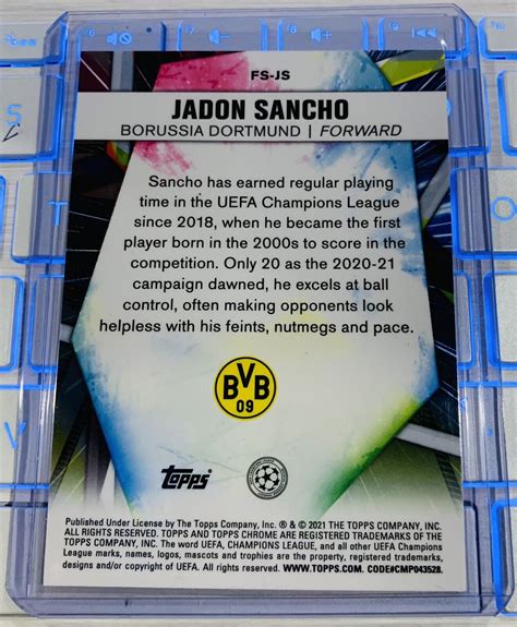 2020 21 Topps Chrome UEFA UCL Jadon Sancho Future Stars Dortmund EBay