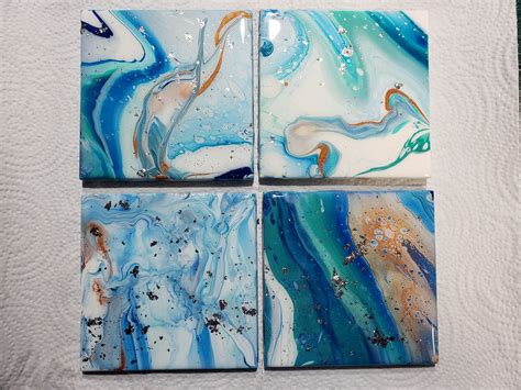 Creating Ocean Coasters With Acrylic Pours Ceramic Tile Crafts