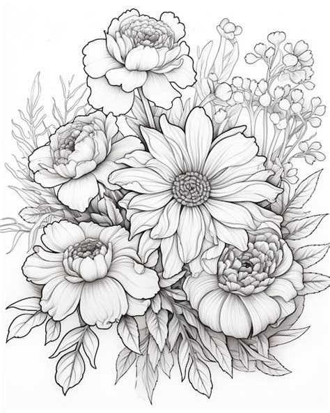 Love Coloring Sheet Flowers For Adults Premium Ai Generated Image