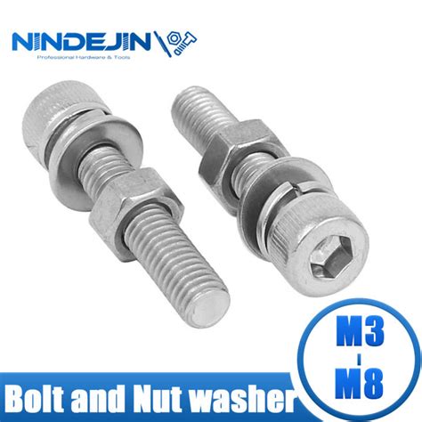 Nindejin Hex Socket Cap Head Screw Bolt And Nut Set With Plain Washers