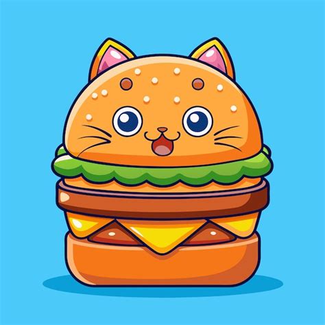 Adorable Cute Cat Burger Cartoon Vector Icon Illustration Premium Ai