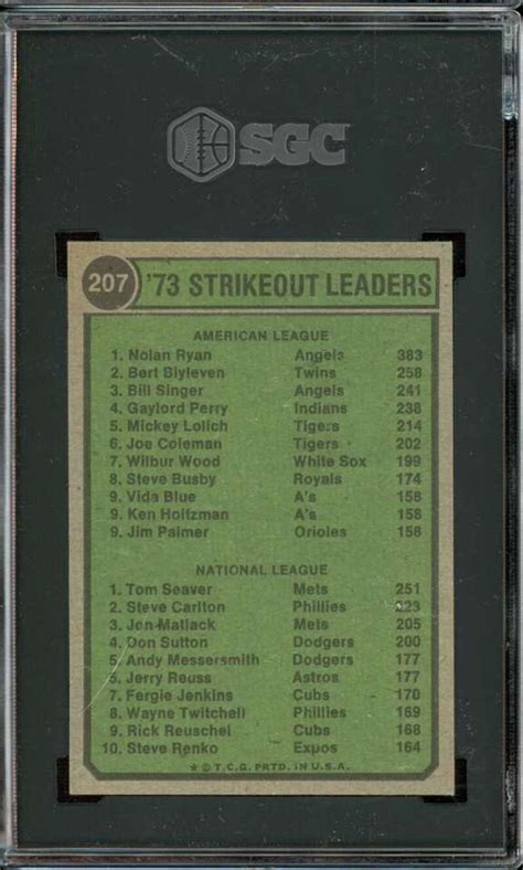 1974 Topps 207 Nolan Ryan Tom Seaver 1973 Strikeout Leaders HOF SGC 8