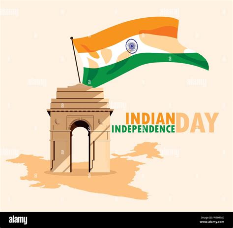 Indian Independence Day Poster With Flag And India Gate Vector