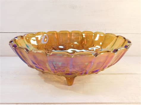 Indiana Carnival Glass Footed Fruit Bowl Scalloped Edge