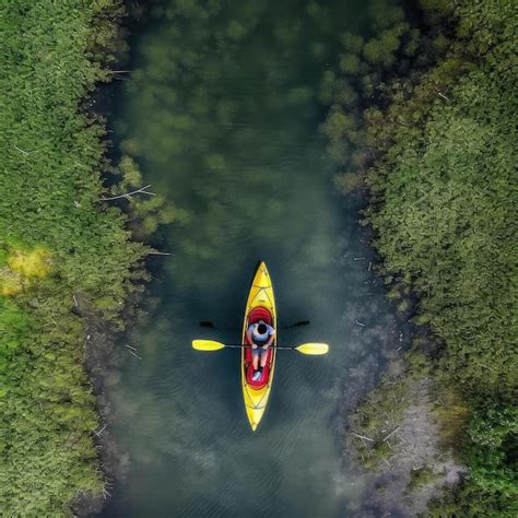 Premium AI Image Aerial View Of A Kayak On The River In Summer