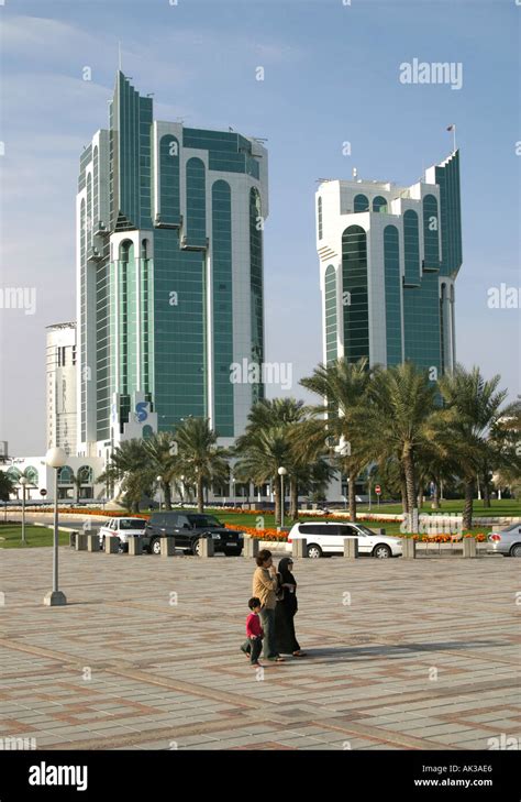 View From The Corniche Of The Salam Towers In Dohaqatar Stock Photo