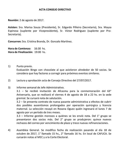 Acta Del Consejo Directivo Cafuca