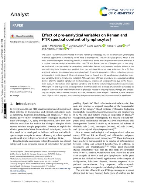 PDF Effect Of Pre Analytical Variables On Raman And FTIR Spectral