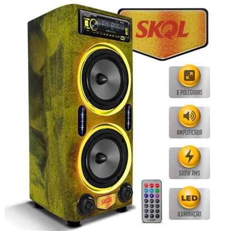 Caixa De Som Bob Residencial Skol Amplificada W Kit Vias Pol