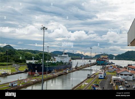 Panama Canal ships pass through locks Stock Photo - Alamy