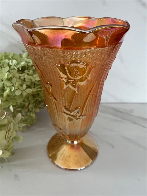 Vintage Jeanette Glass Marigold Carnival Glass Vase Etsy