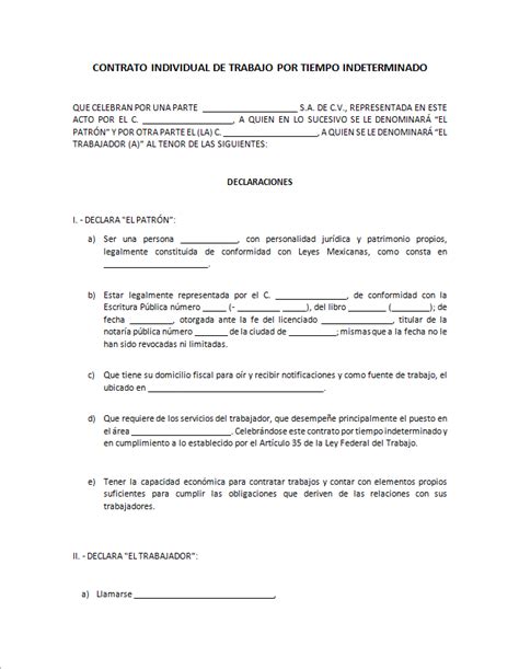 Contrato Individual De Trabajo Ejemplos Y Formatos Word Pdf Hot