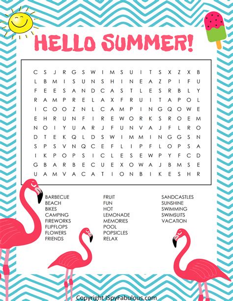 Summer Free Printable Word Search