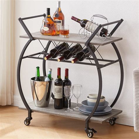 Buy Lvb Bar Cart With Wine Rack 2 Tier Farmhouse Kitchen Cart On Wheels Modern Wood And Metal