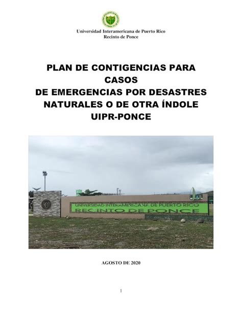 Pdf Plan De Contigencias Para Casos De Emergencias Ponce Inter Edu