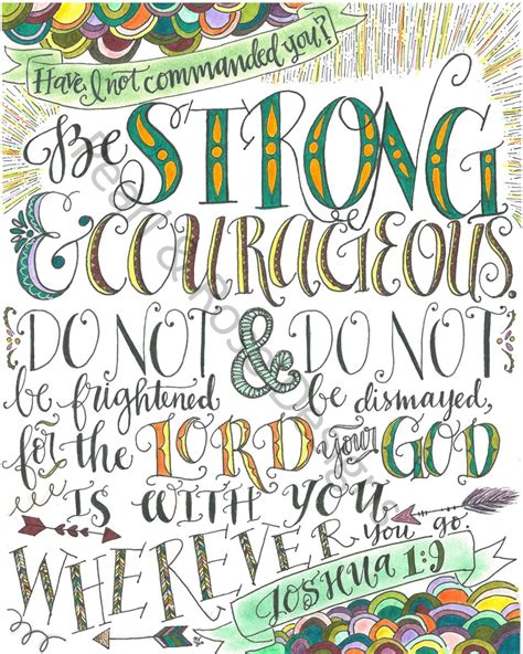 Joshua 19 Be Strong And Courageous Bible Verse Printable Hand Drawn