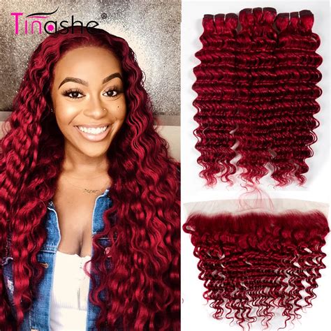 Tinashe Hair Red Bundles With Closure Deep Wave Bundles With Frontal