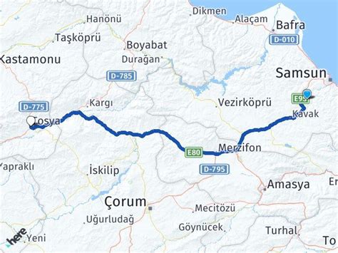 Samsun Canik Tosya Kastamonu Arası Kaç Km Yol Tarifi