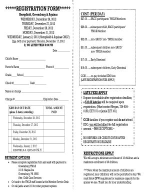 Fillable Online Greensburgymca Registration Form Greensburg Ymca