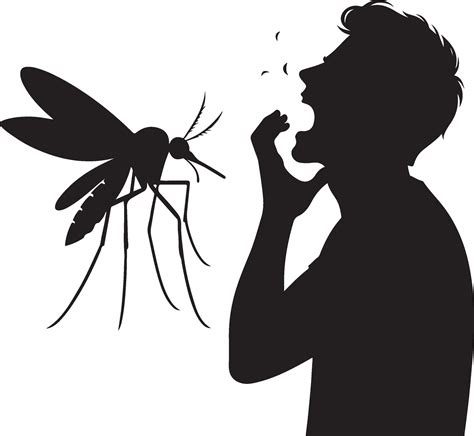 Silhouette Of Man Who Crying To Mosquito On White Background Symbol Of