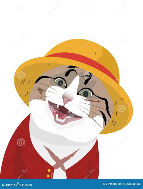 A Grinning Cat Luffy S Inspired Feline With Scars And A Straw Hat