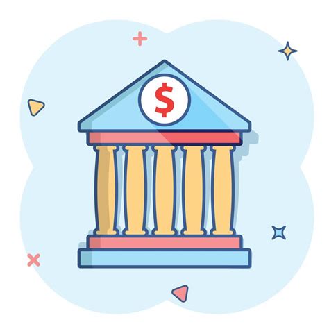 Vector Cartoon Bank Building With Dollar Sign Icon In Comic Style Bank