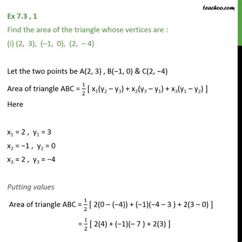 Ex 7 3 1 Find Area Of Triangle Whose Vertices Are Ex 7 3