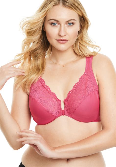 Glamorise® Wonderwire® Front Close Underwire Bra 1245 Plus Size Lace Bras Full Beauty