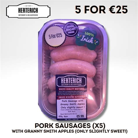 Pork Sausages With Granny Smith Apples 5 Per Pack Herterich Traditional Irish Online Butcher