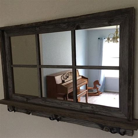 Custom Made Barnwood Framed Mirror With Shelf And Coat Etsy Barn